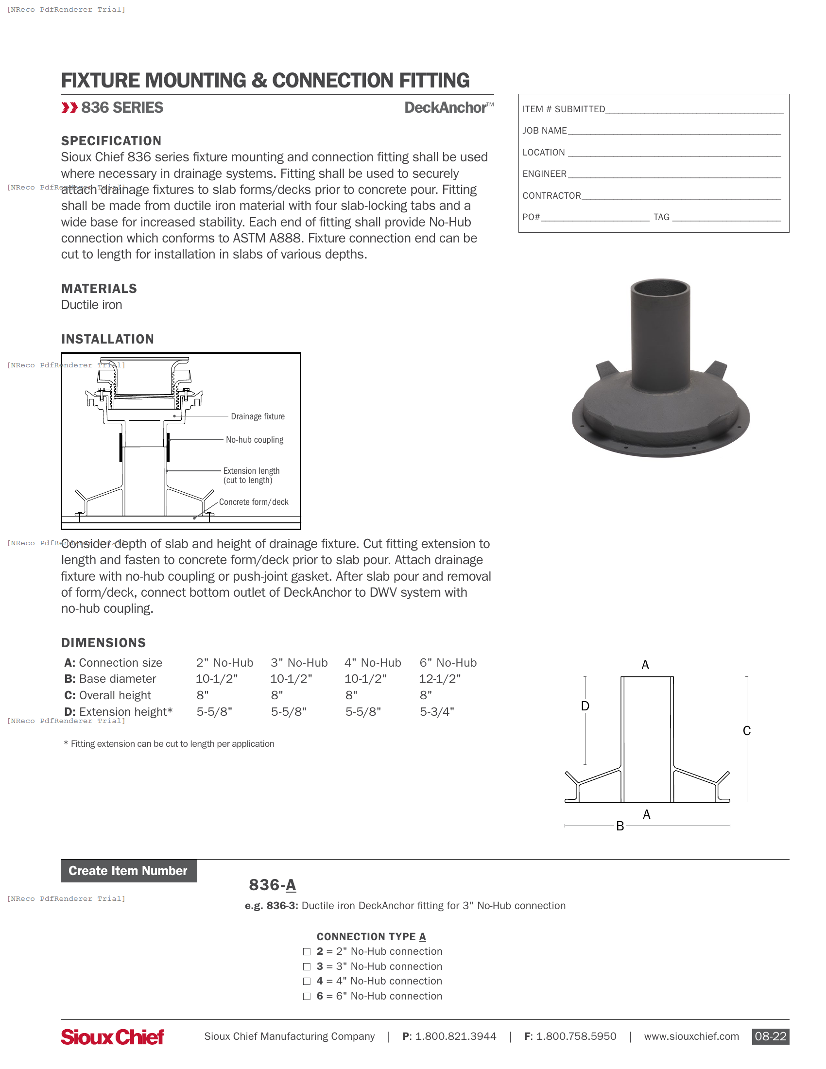 836 SERIES - DECKANCHOR FITTING - SPEC SHEET.PDF Specification Document